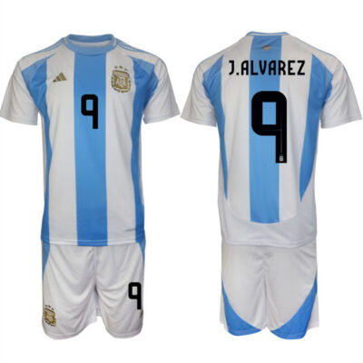 Argentina #9 Julian Alvarez White/Blue 2024-25 Home Soccer Jersey Suit